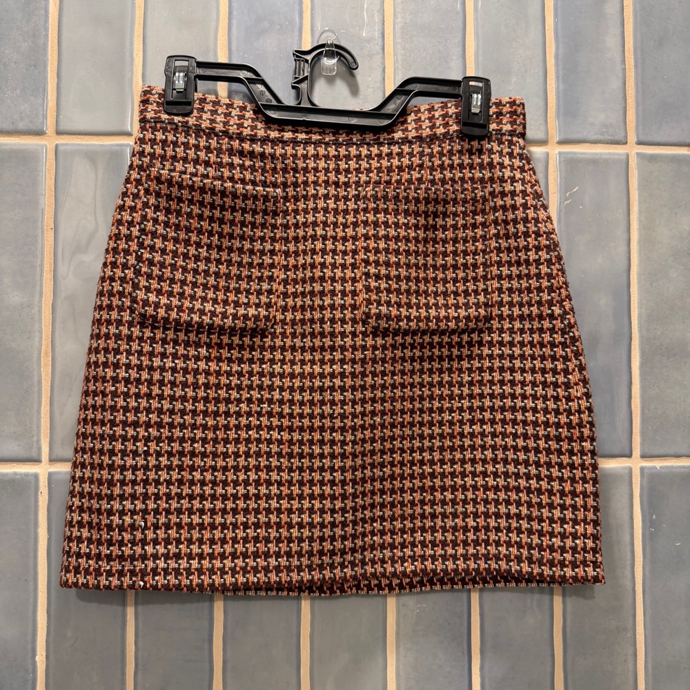 Vintage ModCloth Brown & Cream Houndstooth Mini Skirt